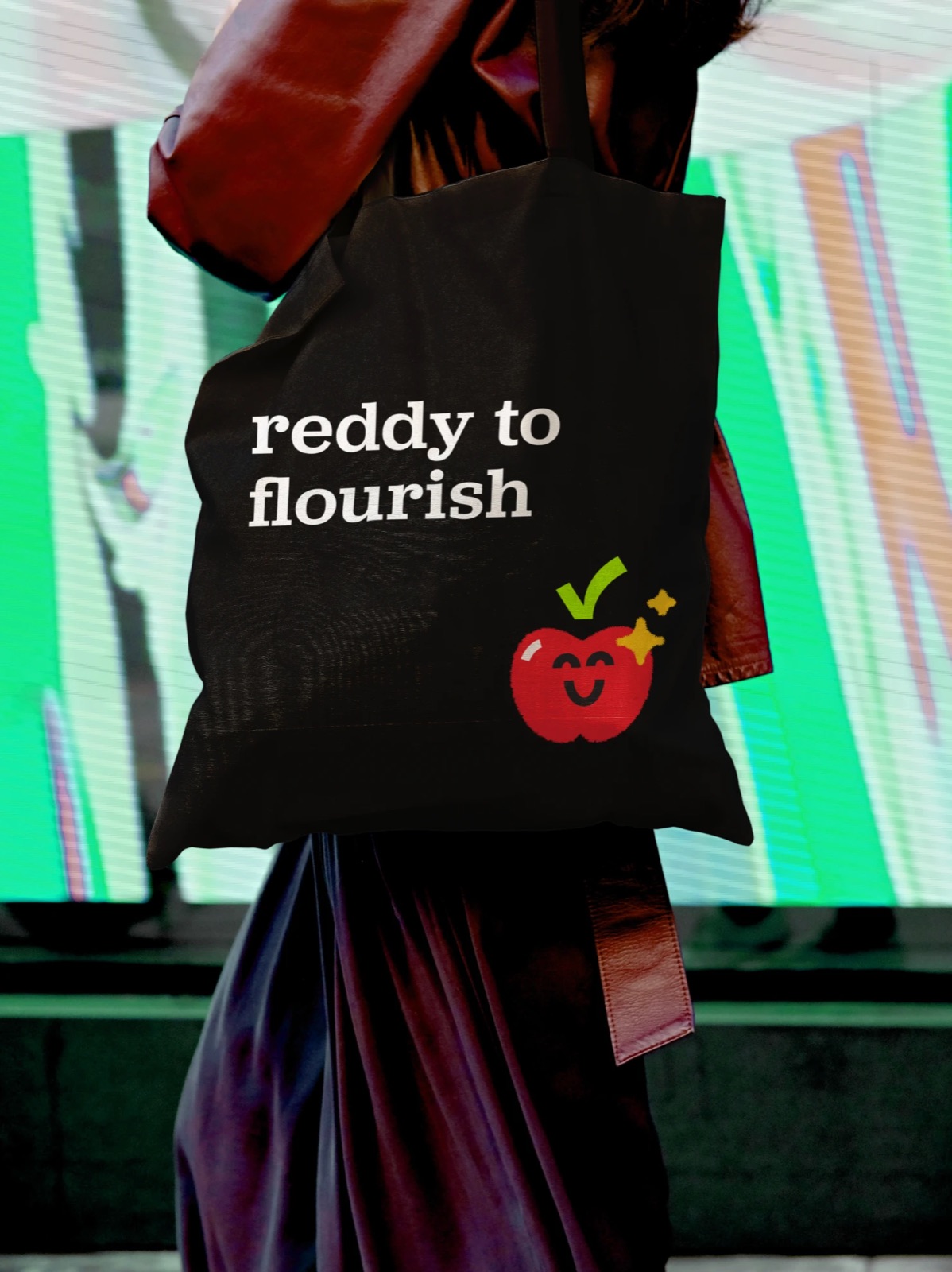 Brand identity work on a tote bag